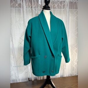 Lerner Vintage 1980’s Polar fleece w/shoulder pads Teal Double-Breasted Jacket